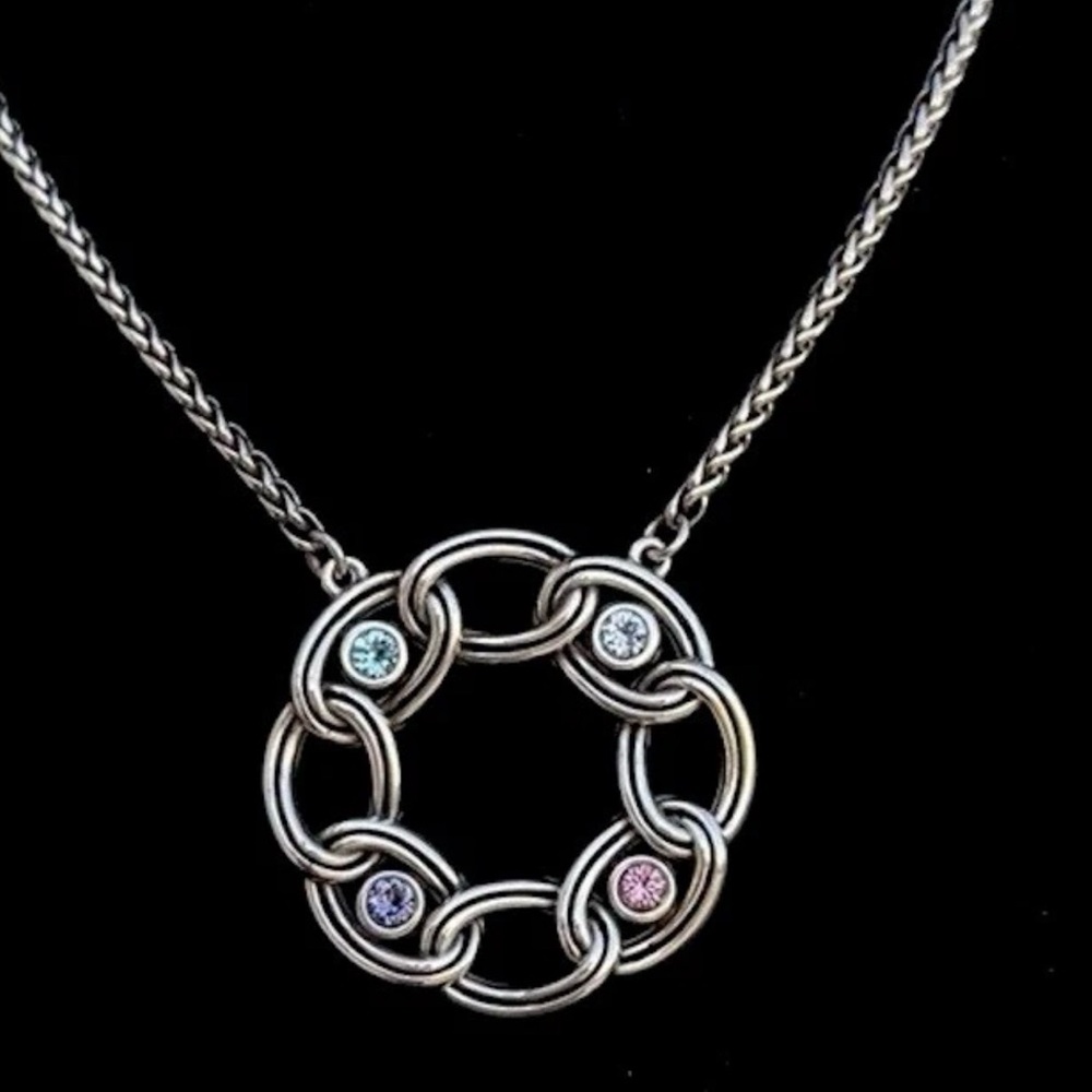 Brighton Collectibles Interlocken Ring Necklace with colorful pastel crystal NWT